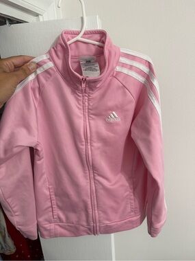 adidas Kids Pink Track Jacket with White Stripes